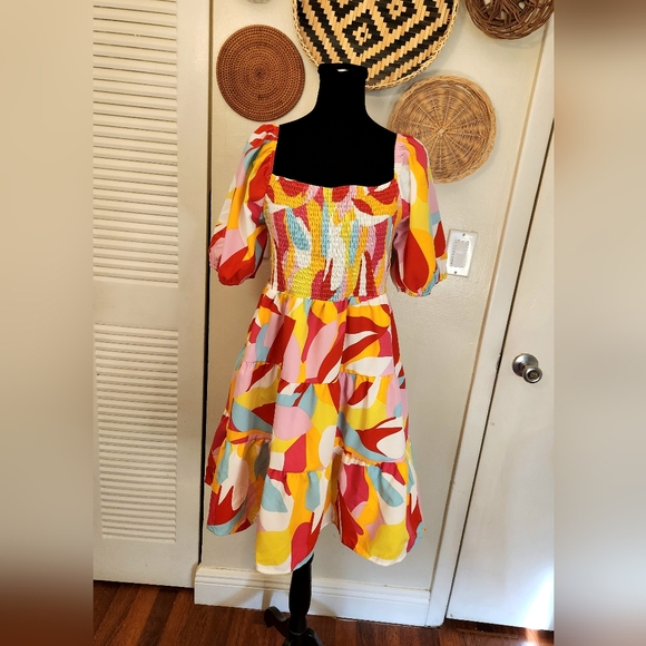 Multicolor Babydoll Tiered Mini Dress - Picture 4 of 10